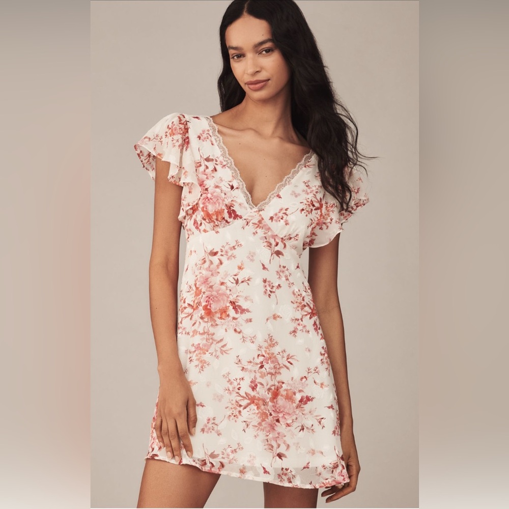 Anthropologie EN ELLY Lace-trim Mini Slip Dress In Pink Women’s XL Tie Back